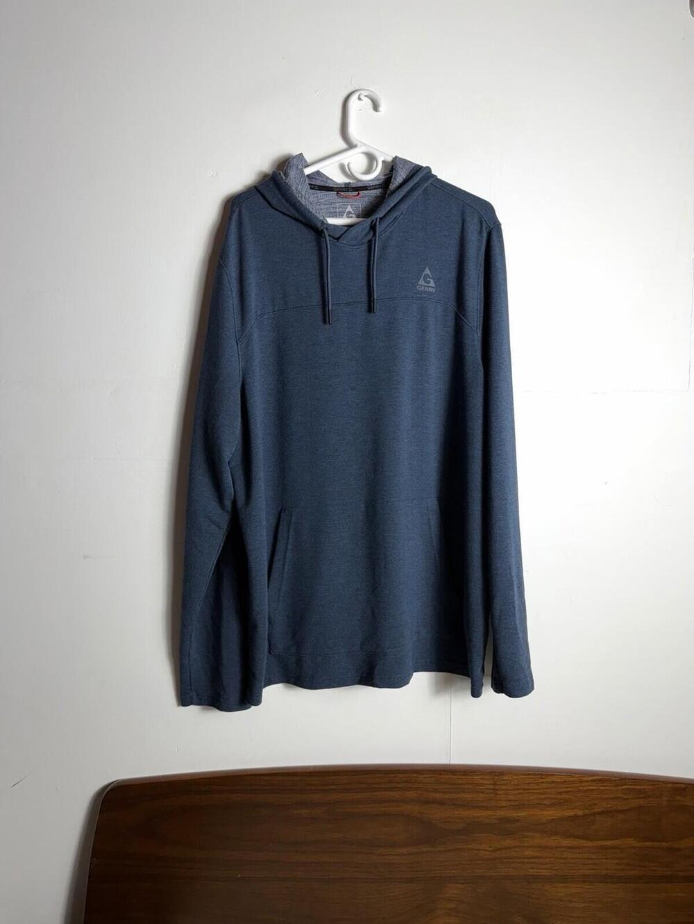 Gerry Men’s Lightweight Performance Hoodie Blue Heather Pullover Sun Shirt XXL
